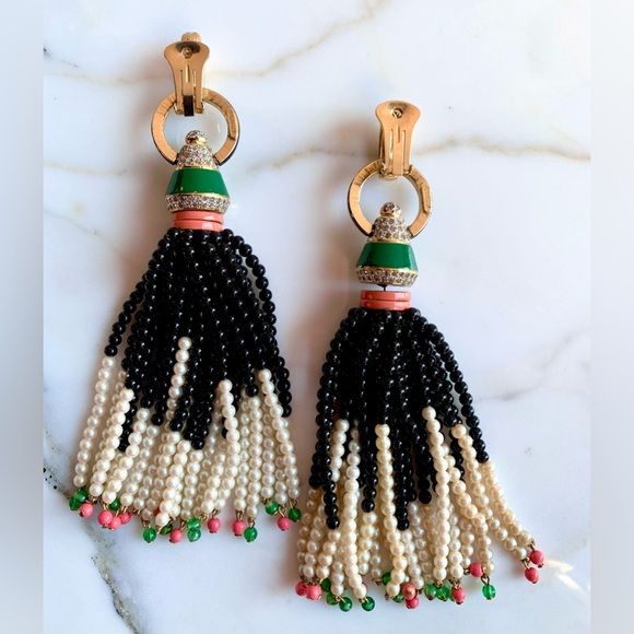 VALENTINO ❌SOLD❌HAUTE COUTURE 6 in TASSEL EARRINGS VINTAGE 1980s SPECTACULAR XXL - Picture 5 of 11